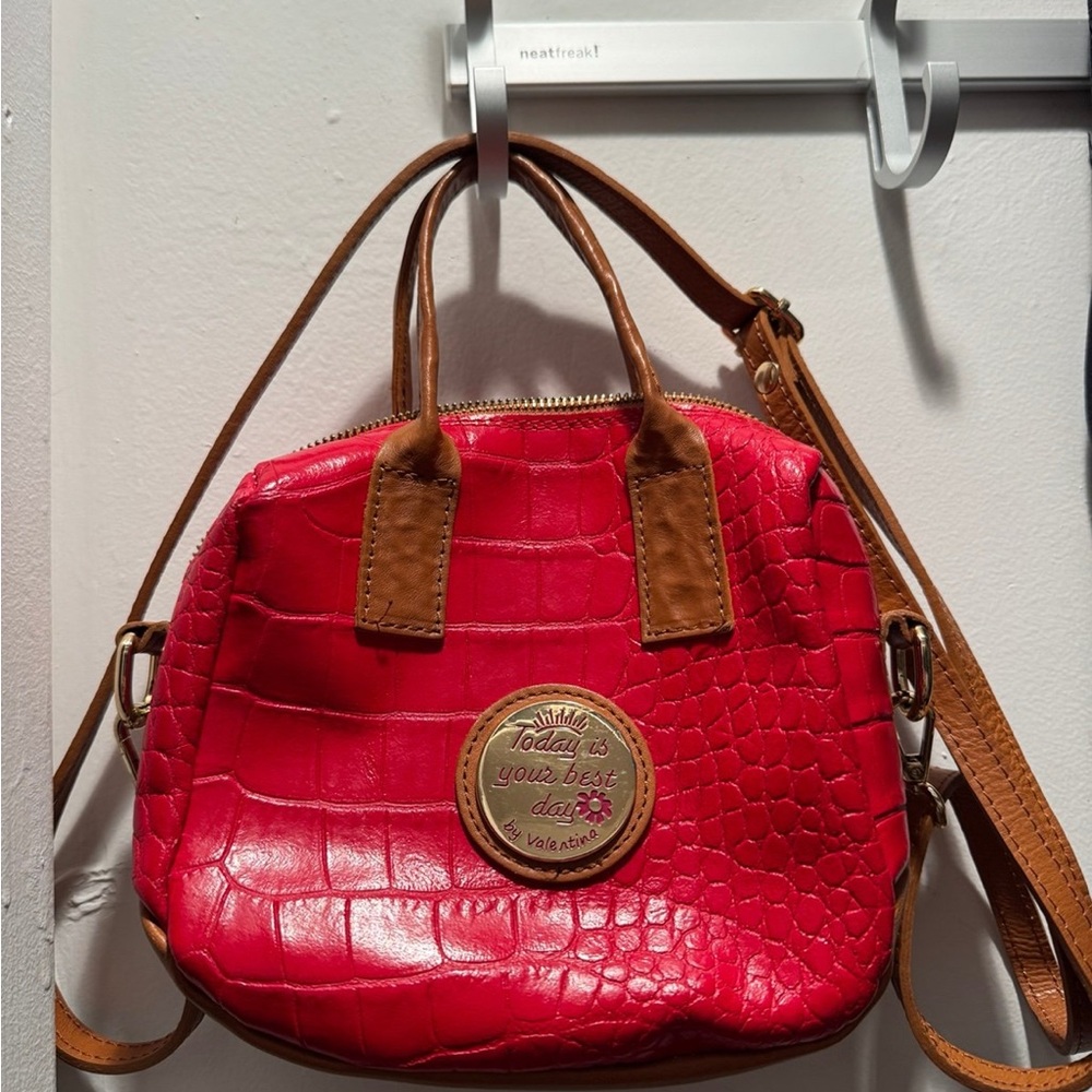 Valentina Red and Brown Crossbody Bag